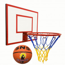 Basketball backboard BF 60x50 cm with a 45 cm ring, blue-yellow net and ball No. 7